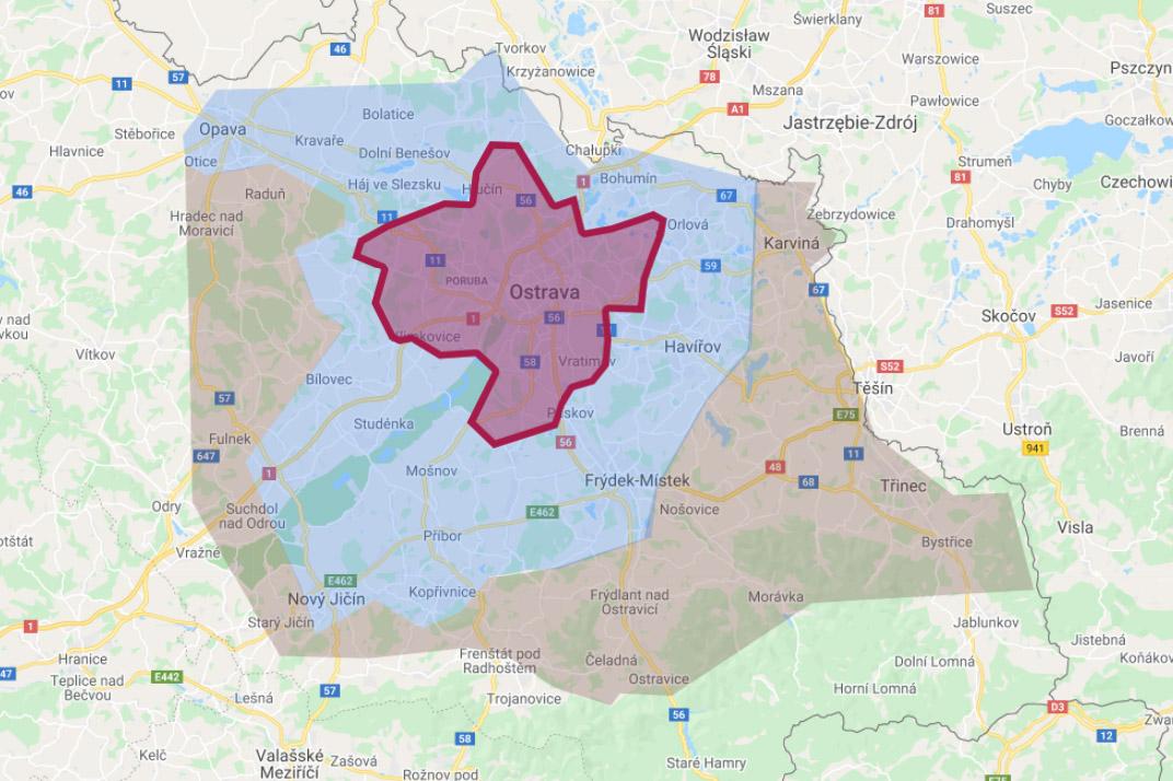 mapa rozvozu